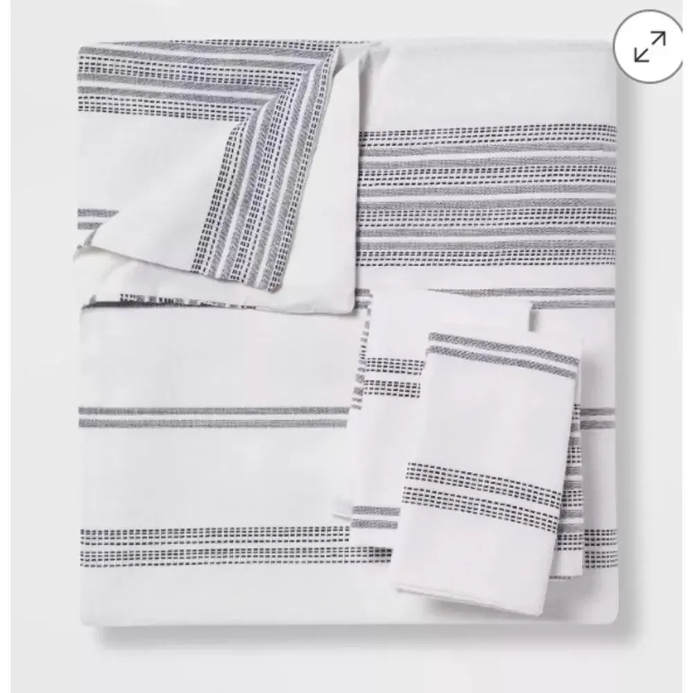 New Threshold White Navy Blue Stripe King Duvet Set with Shams